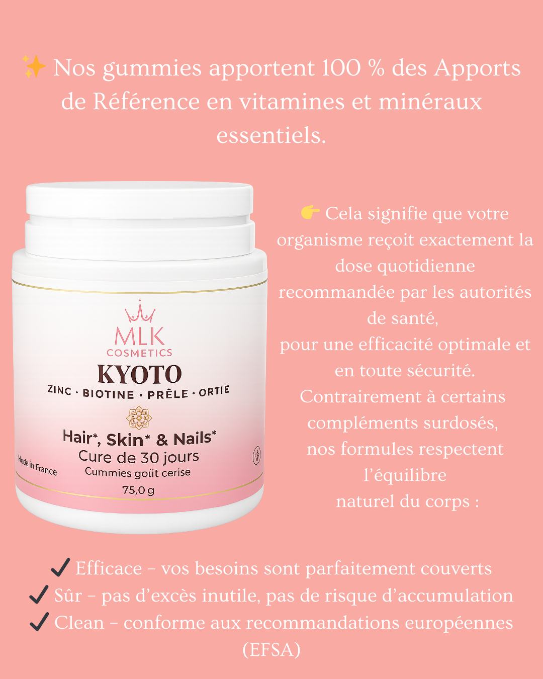 Gummies KYOTO - cheveux, peau et ongles - Zinc, biotine - cure 1,3 ou 6 mois