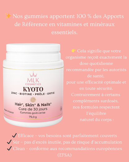 Gummies KYOTO - cheveux, peau et ongles - Zinc, biotine - cure 1,3 ou 6 mois